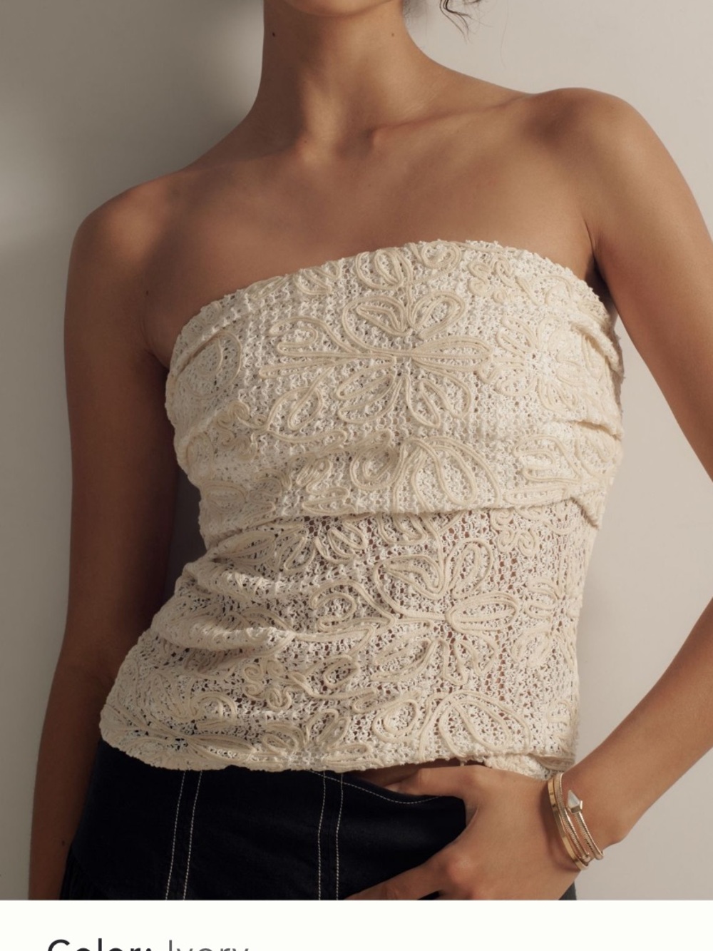 Anthropologie Sarah Hann Juliana Lace
Tube Top in Ivory Cream Size XL